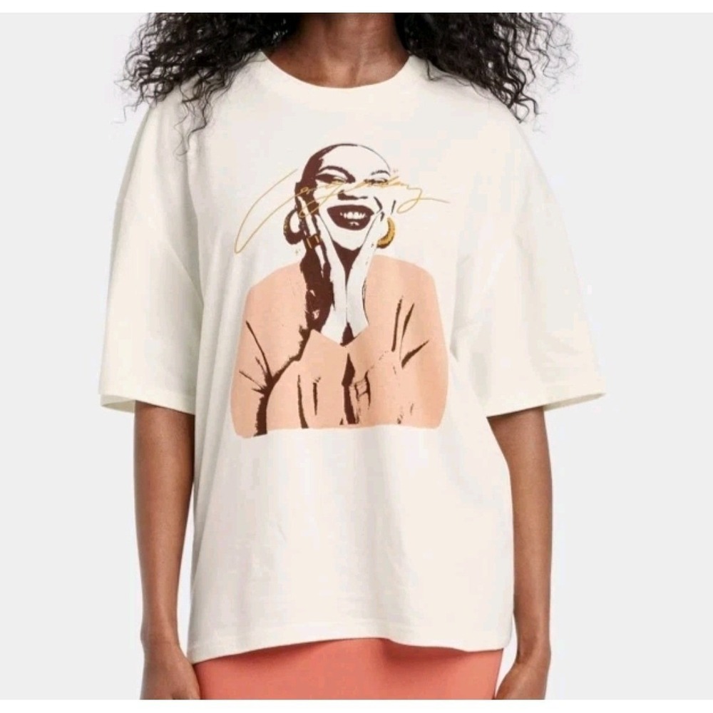 Legendary Rootz Oversized Graphic Small TShirt Cream ShortSleeve Ella Fitzgerald